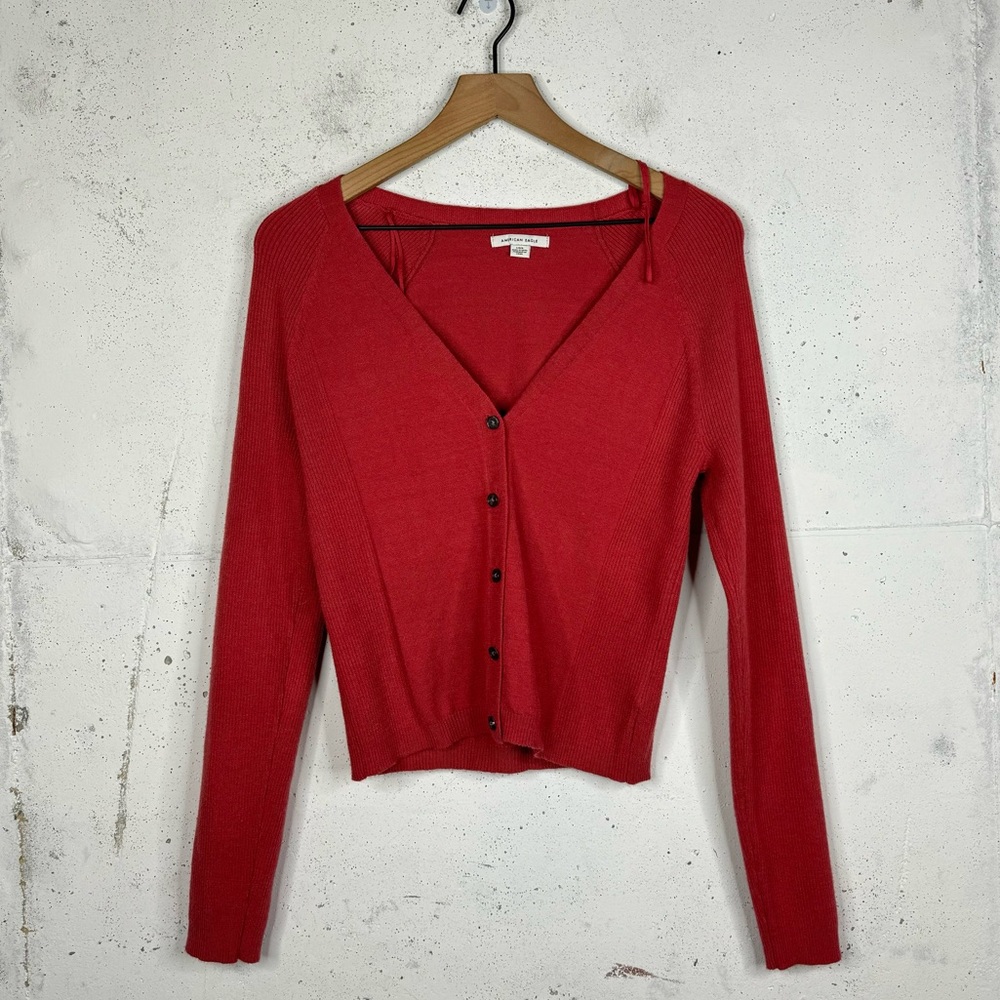 American Eagle Ribbed Button Front Red Cardigan S… - image 1